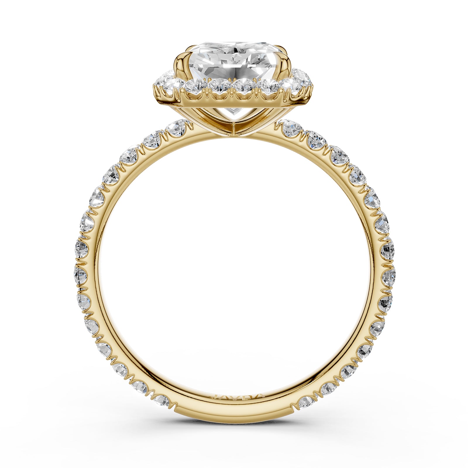 French Pave Set Halo Lab Grown Diamond Engagement Ring 2.59 Ctw.